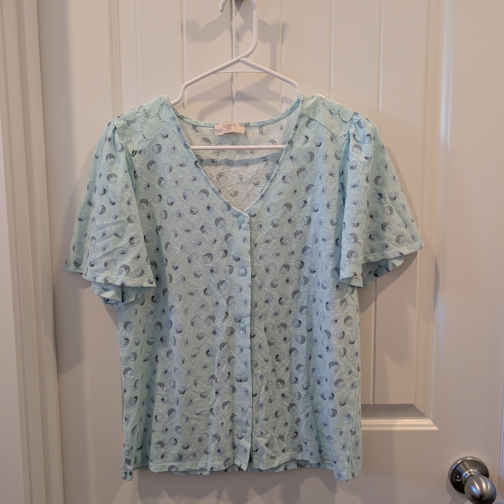 3 For $24 Light Blue Patterned Women's button Down Top